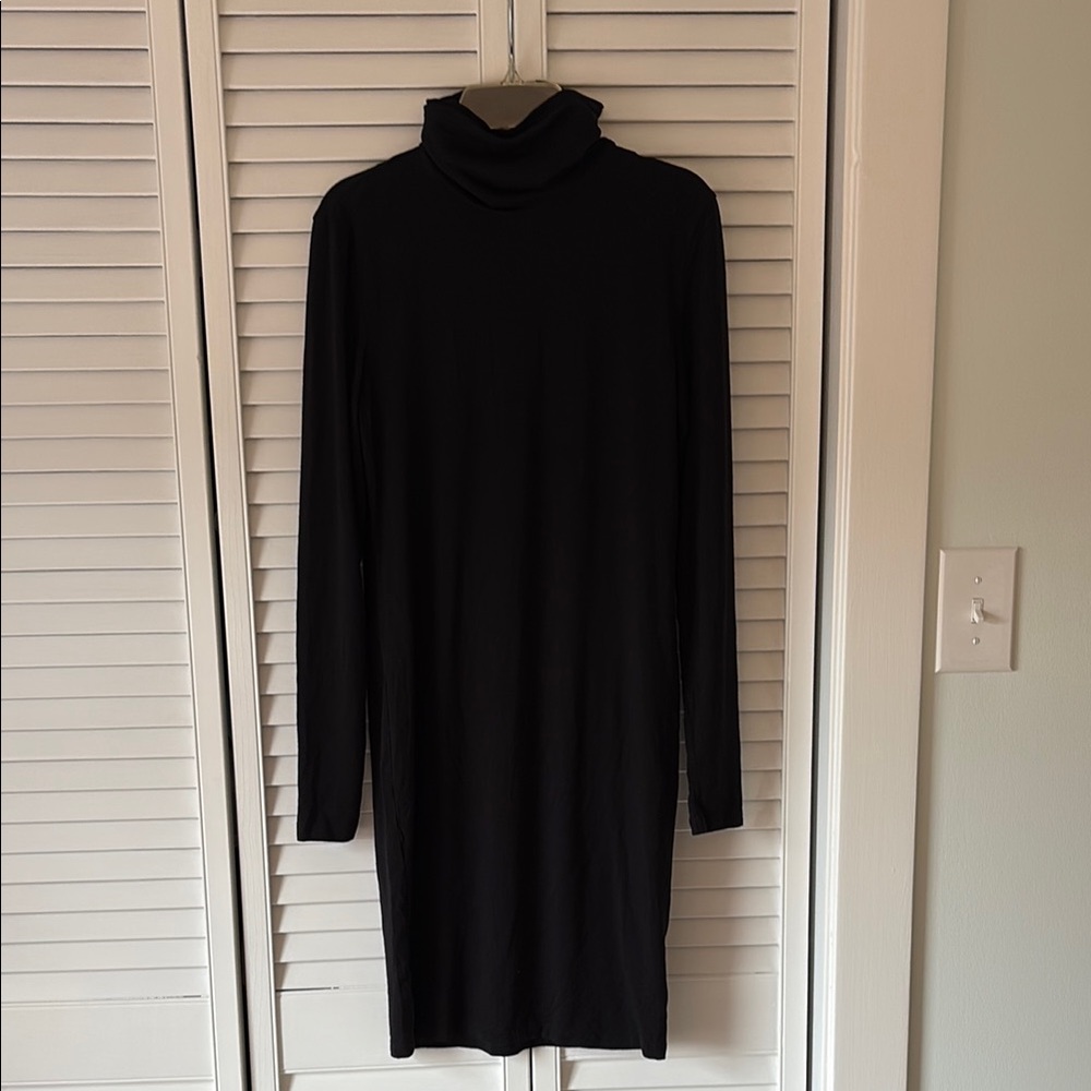 Black Long Sleeve Turtleneck Sheath Dress